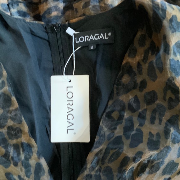 Loragal Leopard Print Deep V Neck Ruffle Mini Dress Size Small NW - Picture 9 of 10